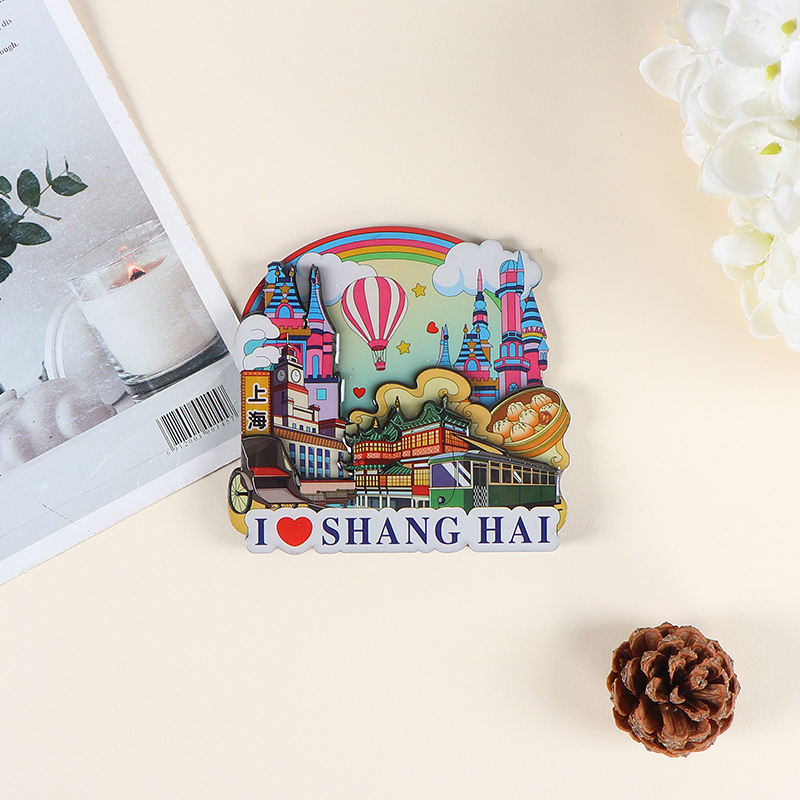 木製冷蔵庫マグネット カスタムメイド クリエイティブ マグネット式 文化的・創造的なDIY 上海観光名所 エポキシ樹脂製お土産グッズ