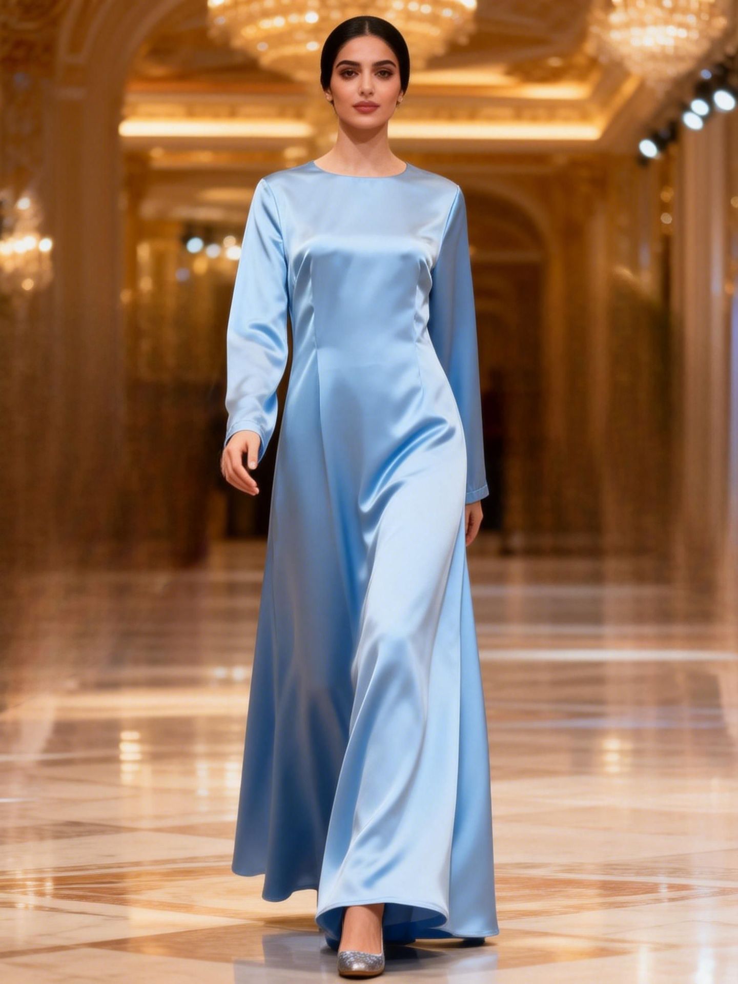 In-stock High-end Light Blue Diamond-embellished Cape Middle Eastern Dress Muslim Luxury Banquet Gown Arabian Robe_ecoleips.com