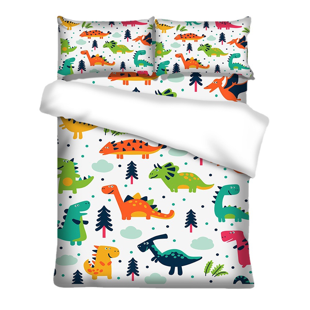 床上用品三件套四件套卡通恐龙被套来图定制亚马逊外贸一件代发
