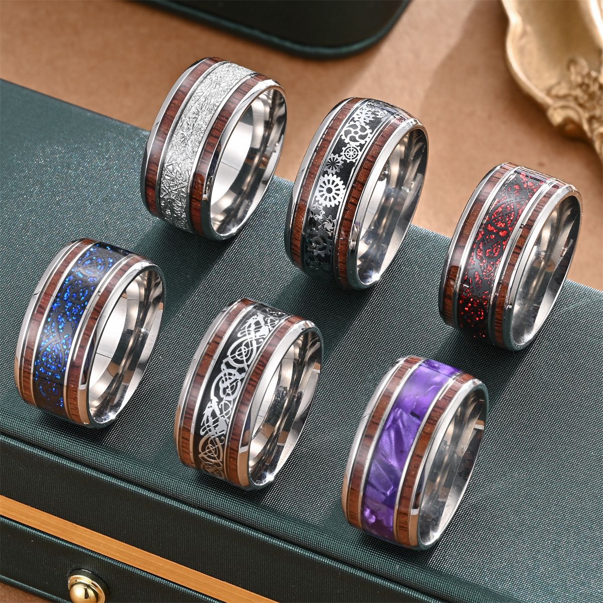 9g Weight Retro Punk Gear 304 Stainless Steel Plating Men's Rings Men Band Rings