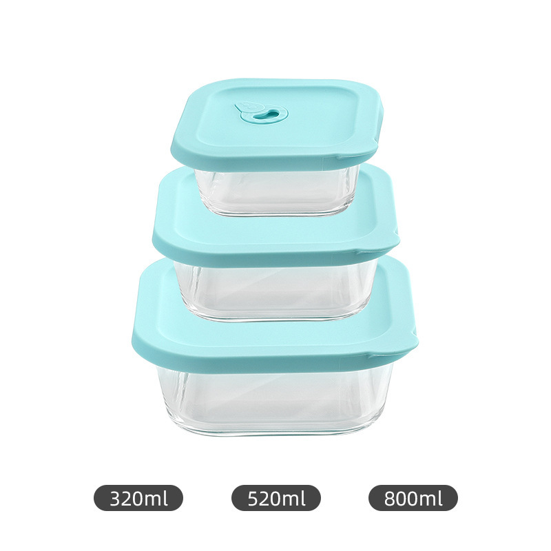 Cuadrado de vidrio de borosilicato lonchera estudiante trabajo microondas horno de alta temperatura resistente lonchera refrigerador crisper vidrio