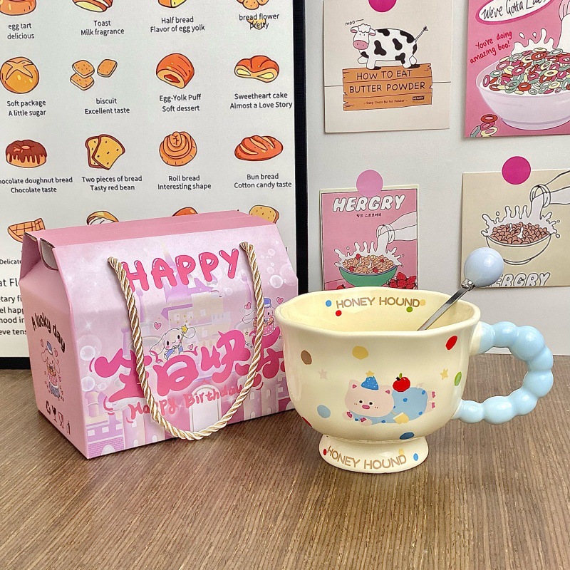 Cute perro de cerámica taza de agua de pareja de chicas taza de oficina taza de café regalo de cumpleaños taza de cerámica