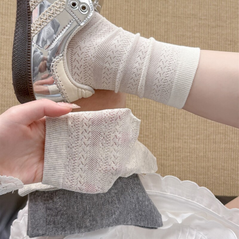 Spring and Summer Thin Socks for Women, Mid-Calf Cotton Socks, Japanese Retro Patterned Slouch Socks, Korean Simple Breathable Socks for Summer Spring and Summer Thin Socks for Women, Mid-Calf Cotton Socks, Japanese Retro Patterned Slouch Socks, Korean Simple Breathable Socks for Summer