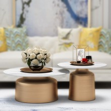 岩板茶几轻奢简约现代镀金拉丝网红茶几桌组合小户型北欧圆形桌子