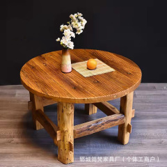 北方老榆木桌子复古风化实木圆形餐桌户外圆桌茶几庭院烧烤大板桌