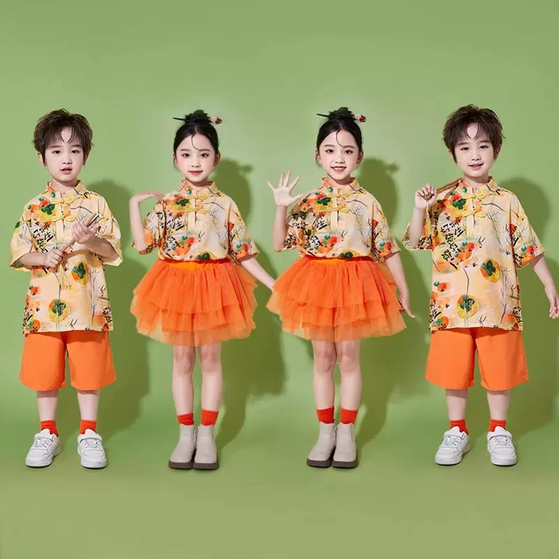 新款儿童节表演服装中式演出服夏季小学生运动会合唱中国风舞蹈服