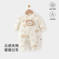 婴幼儿夹棉连体哈衣秋冬季纯棉贴身保暖爬服外出服家居新生宝衣服