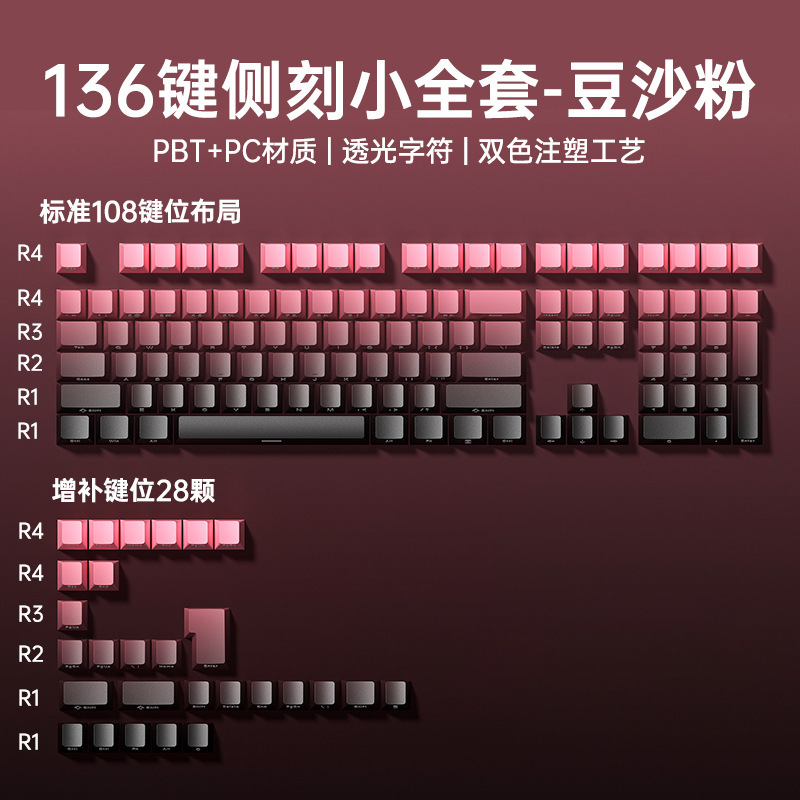 狼蛛渐变侧刻键帽透光PBT双色注塑键帽 61/68/75/87/98/104键通用|undefined