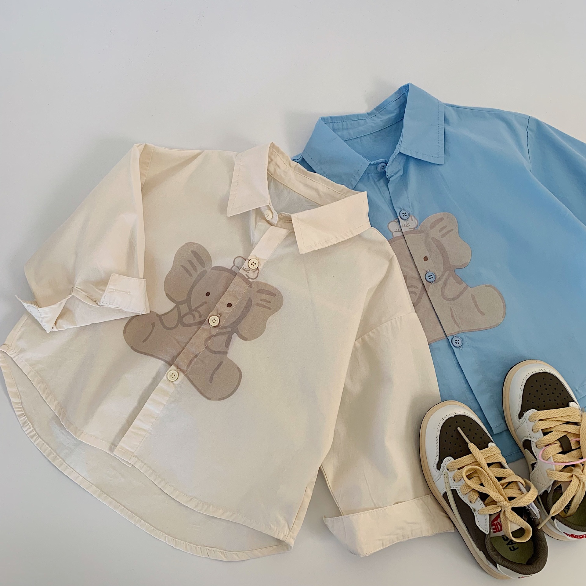 Camisas infantiles de Maibo 2025, otoño, lindos cardigans con solapa de dibujos animados para niños y niñas, chaqueta, nueva camisa de elefante de moda