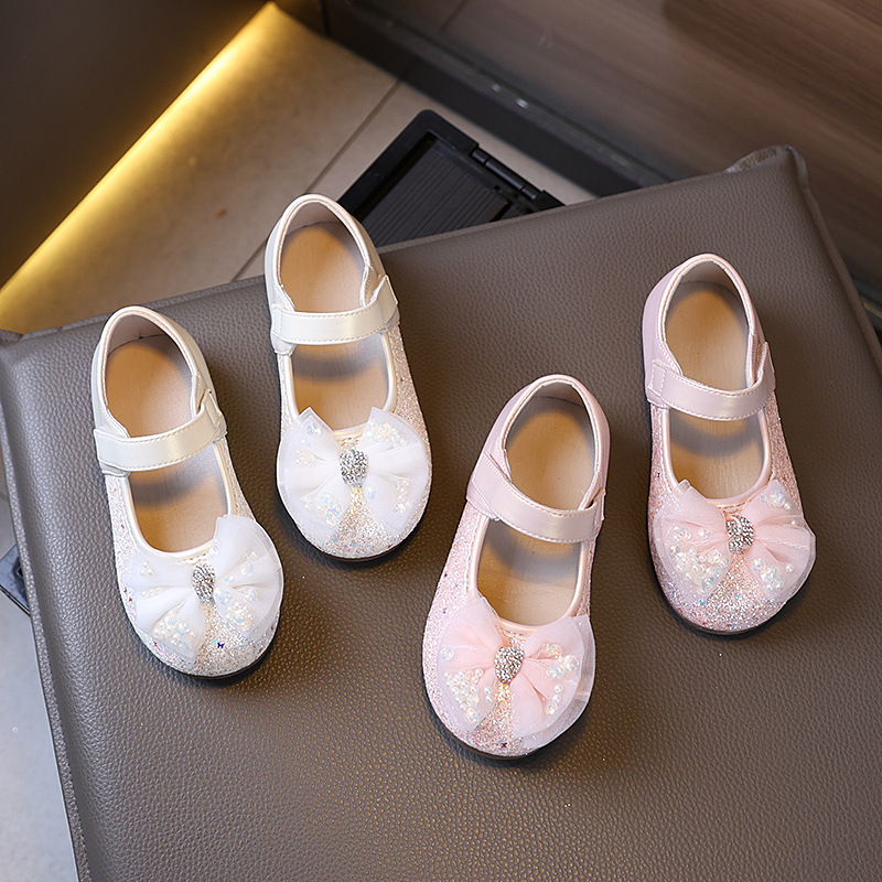 Zapatos de cuero para niñas, zapatos de arco para niños, zapatos de princesa de otoño, nuevos zapatos de tesoro de mujer, zapatos de suela suave para niñas