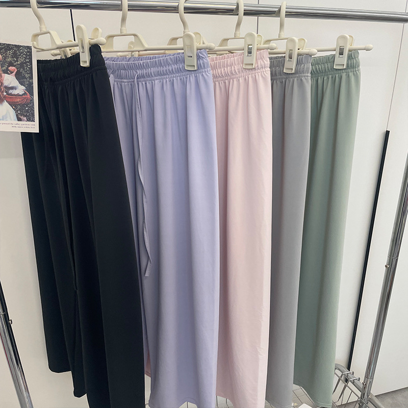 Pantalones de protección solar de seda de hielo, pantalones anchos, cintura alta de verano para niños, adelgazamiento, caída, pantalones rectos casuales simples y versátiles