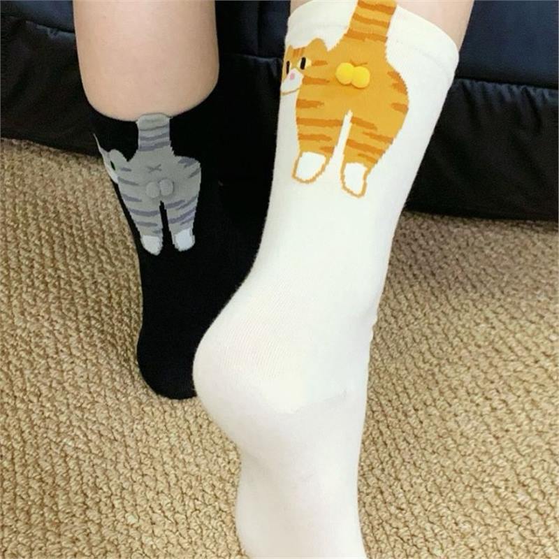 夏季现货抽象立体猫猫蛋袜子中筒袜女可爱搞怪猫咪ins日系长袜女|undefined