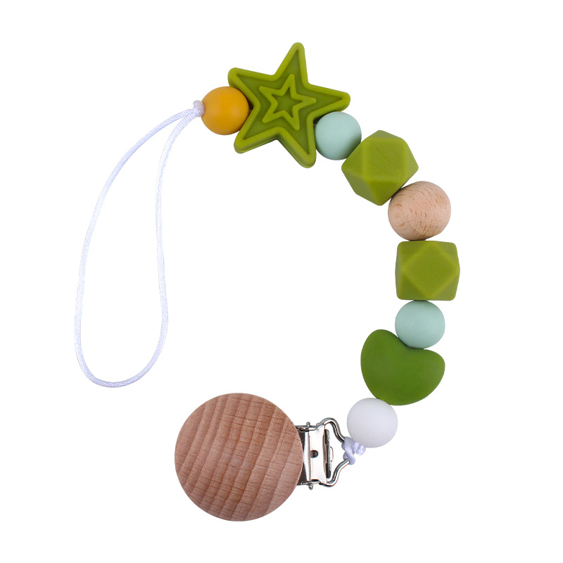 Suministros para bebés calmante clip de chupete de silicona bebé estrella de cinco puntas cadena anti-gota cuentas de silicona Cadena de chupete Comercio exterior Nuevo