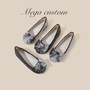 Girls' single-layer shoes princess shoes Spring and Autumn New Round Head Fairy style bow dress shoes sequined children's leather shoes soft bottom