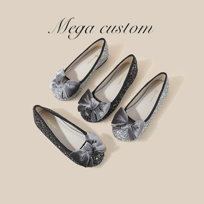 Обувь для девочек Обувь принцессы Весна и осень Новые модельные туфли с круглым носком в сказочном стиле с бантом Детская кожаная обувь с пайетками на мягкой подошве