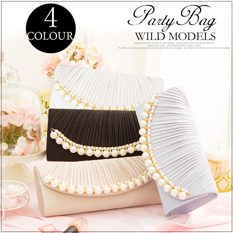 Cross-Border Direct Supply, In-Stock, Japanese-Style Versatile Banquet Women's Clutch Bag with Pleated Pearl Embellishments, Jewelry Bag B5559