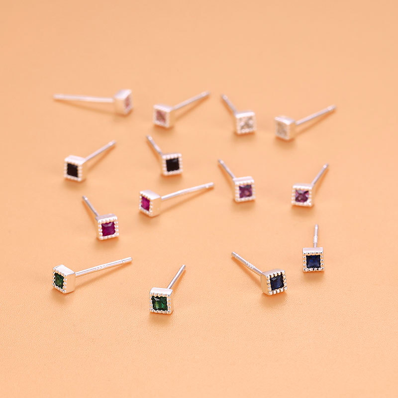 4g Weight Rhinestones Inlay Material Ear Studs Classification 1 Pair Quantity Street Occasion 925 Sterling Silver Material Square Pattern Women'S Gender Plating Design Simple Style Style 1 Pair 925 Sterling Silver Rhinestones Square Ear Studs 1