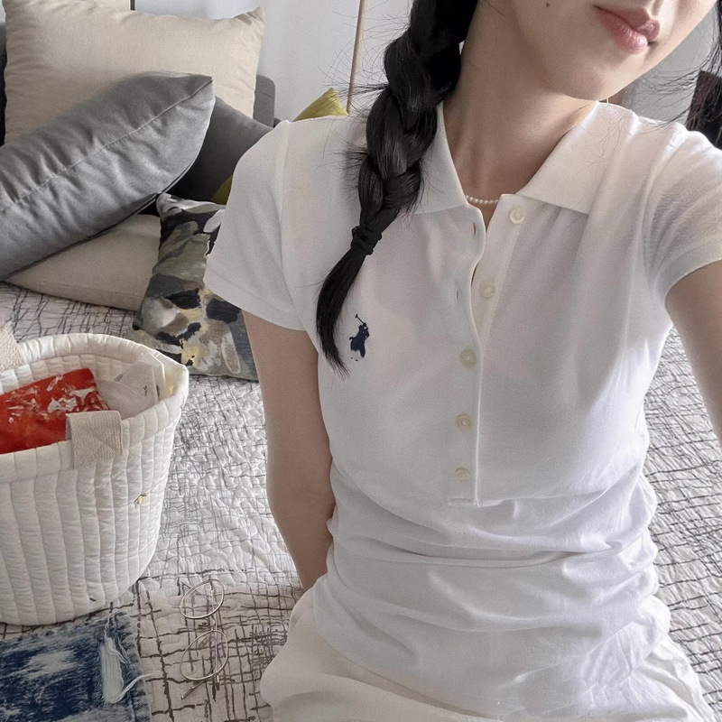 RL Raff Five-Button Polo Shirt High Version Lap Short-Sleeved T-Shirt Pony Embroidered Simple Old Money Style Slim-Fit Top