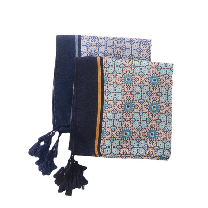 Calle europea y americana estilo retro pop flor impresa bufanda hembra cóncavo-convexo forma estudiante versátil algodón y lino sensación bufanda