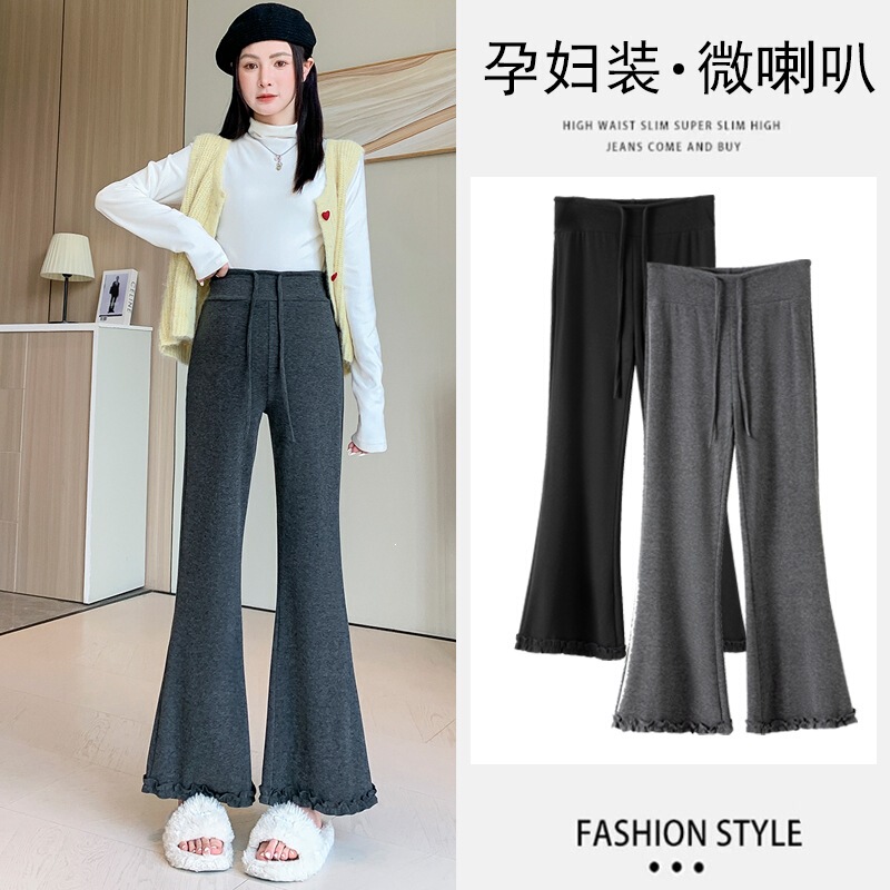 Maternity pants, spring and autumn thin style, lace trim, slightly flared pants, 2026 new model, pregnancy belly support casual long pants, autumn wear Maternity pants, spring and autumn thin style, lace trim, slightly flared pants, 2026 new model, pregnancy belly support casual long pants, autumn wear