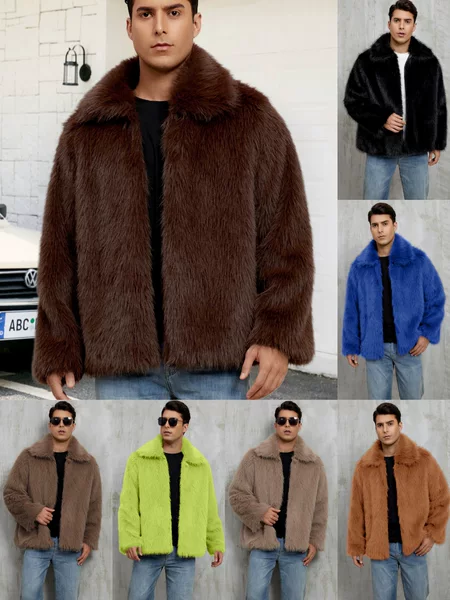 European and American Cross-Border European and American Men's Lapel Short Imitation Fur Jacket Warm Coat Plush Coat Amazon