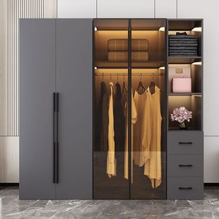 Light Luxury Wardrobe for Home Bedroom Modern Simple Storage Simple Glass Door Combination Cabinet Wardrobe Large Wardrobe Wardrobe