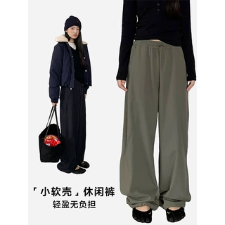 楠涛「小软壳」美式宽松显瘦直筒裤女秋季新款猪鼻扣高级感长裤