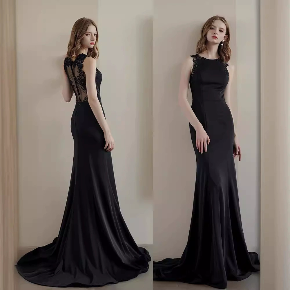 Черный вечернее платье женщин Новый Холтер Долго пройдет ежегодная встреча темперамент можно носить в обычное время похудения Кружева спинки