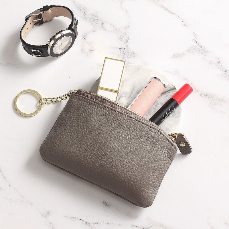 Genuine Leather Texture Coin Purse Women's Mini Double-Layer Zipper Key Bag Exquisite Small Wallet Compact Multi-Functional Storage Bag