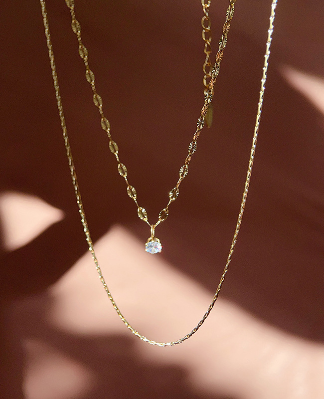 9g Weight Titanium Steel Pendant Material Zircon Inlay Material Double Layer Necklaces Classification Titanium Steel Chain Material 1 Piece Quantity Holiday, Daily Occasion Titanium Steel Material Geometric Pattern Women's Gender Plating, Inlay Design Simple Style Style Titanium Steel Simple Style Plating Inlay Geometric Zircon Double Layer Necklaces 4
