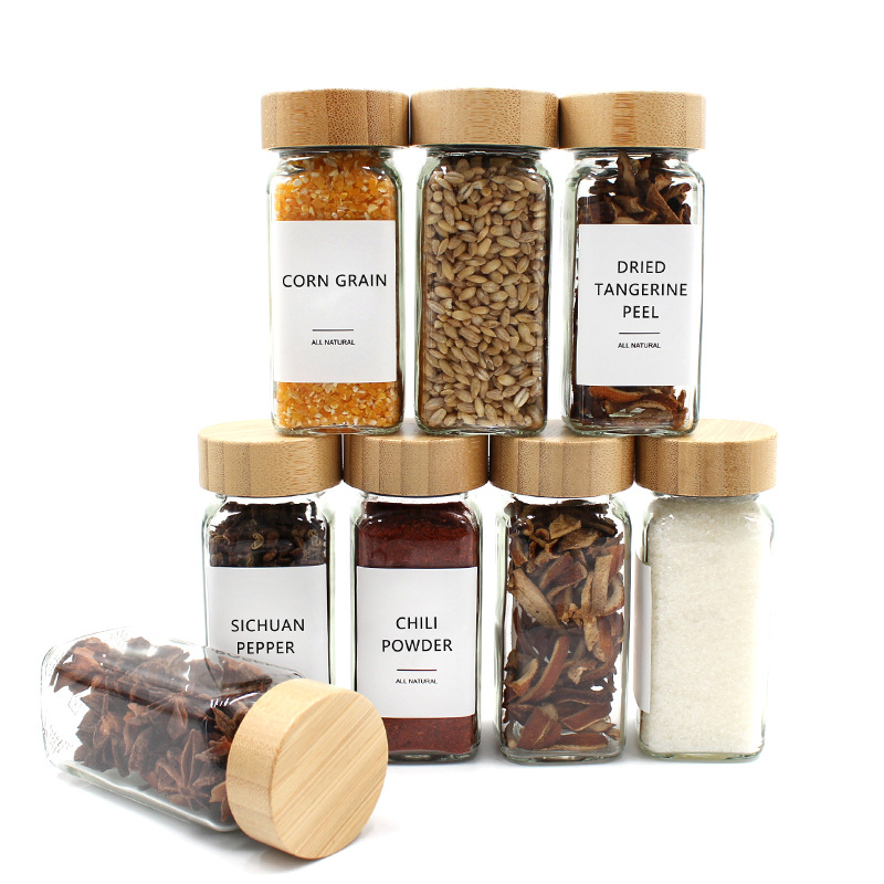 Tarro de condimento cuadrado de 4oz transfronterizo, botella de condimento de pimienta, botella de polvo de pimienta, tarro de condimento de vidrio de 120ml, decoración de relleno