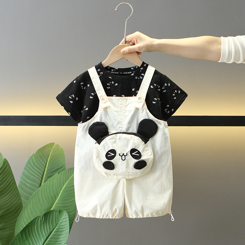 7916 traje de verano para niños 2025 nuevos monos de verano para niños de dos piezas de manga corta ropa de estilo occidental para bebés