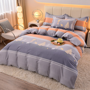 Pure Cotton Thickeneded Brushed Four-Piece Set 100% Cotton Bed Bed Sheets Double Wedding Quilt Cover Simple
