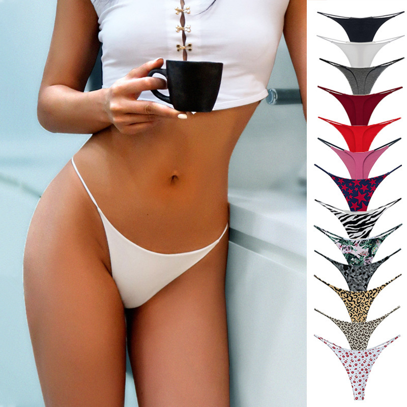 G010T New Version of European and American Double-Layer Thin Strap Sexy Thong Low-Waist Double-Layer Bikini Pure Cotton Women's T-Shaped Underwear