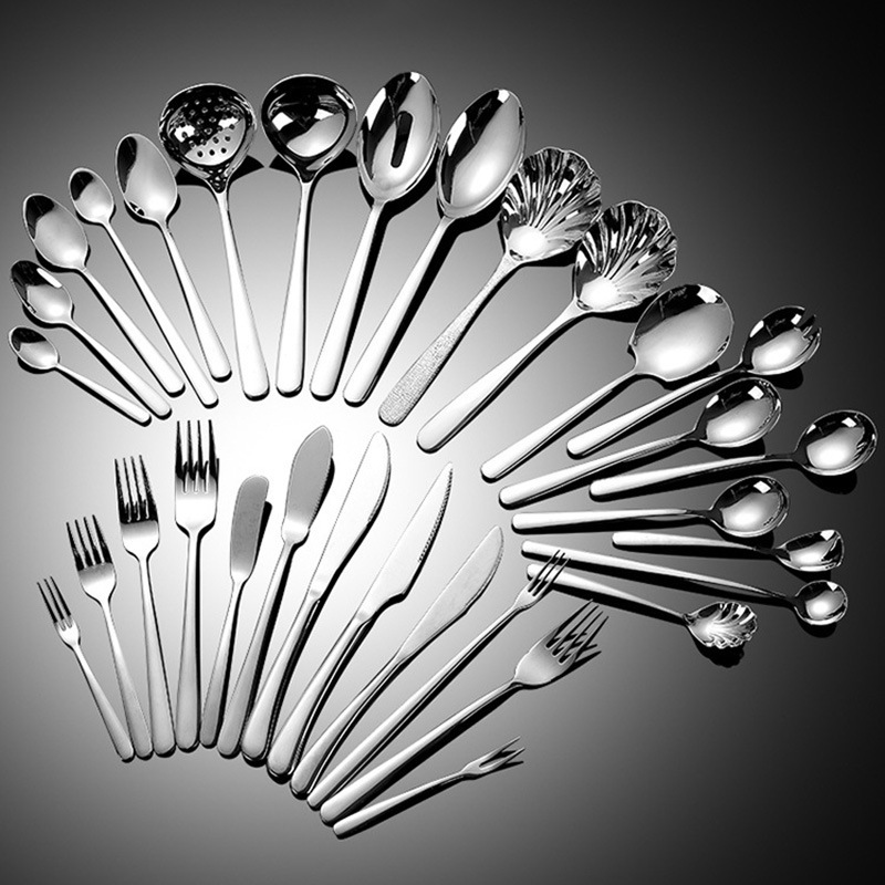 Elegant 304 Stainless Steel Tableware Knife, Fork, Spoon, Thickeneded Hotel Western Food Coffee Dessert Spoon Steak Knife Set Elegant 304 Stainless Steel Tableware Knife, Fork, Spoon, Thickeneded Hotel Western Food Coffee Dessert Spoon Steak Knife Set