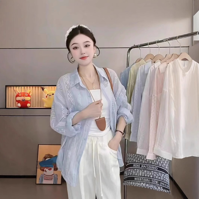 Lyocell Tencel Cotton Jacquard Sun Protection Shirt Sweet Age-Reducing Design Niche Long-Sleeved Top Women's New Summer Style