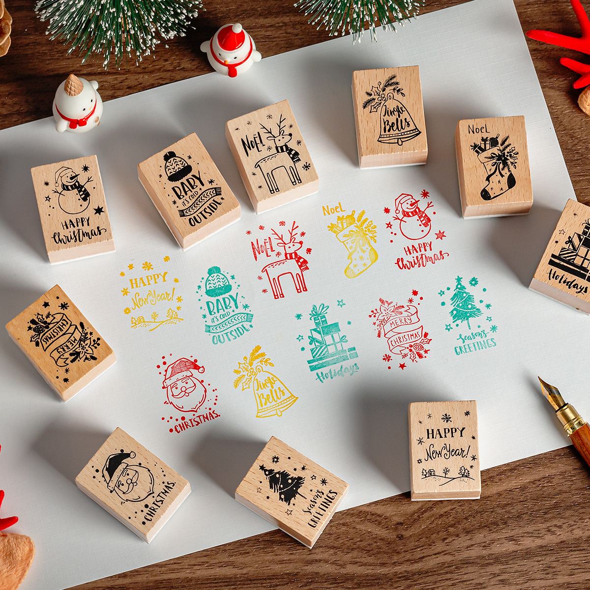 Navidad sello de madera caja diy diario de mano material de decoración sello de madera de Navidad transfronteriza