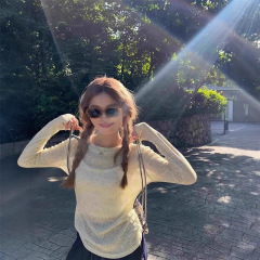 绿色薄款冰丝长袖t恤女早春季2025年新款设计感打底内搭罩衫上衣