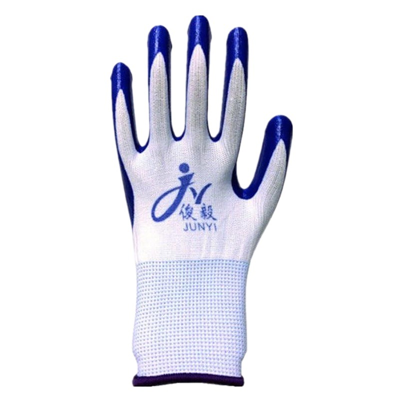 Guantes de protección laboral, guantes impregnados de caucho, guantes de nitrilo resistentes al desgaste, guantes antideslizantes para pesca marina y sitios de construcción, guantes de alta densidad de calibre 13 para venta al por mayor en fábrica.