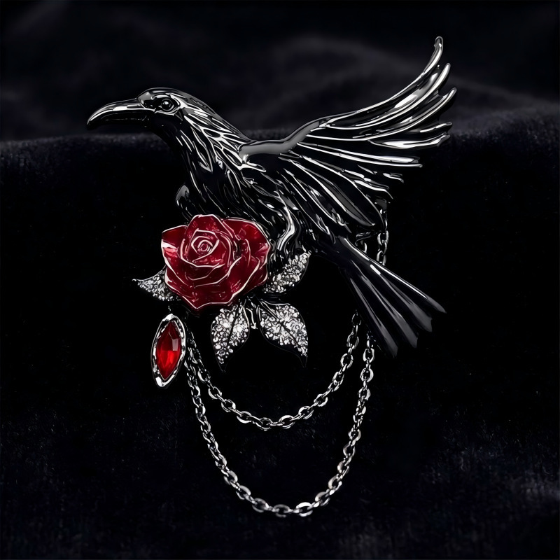 Cross-Border Halloween Series Trendy and Creative Black Flower Crow Brooch Graffiti Dark Style Pin New