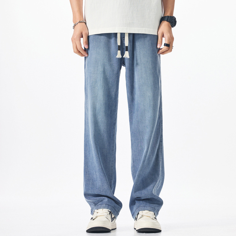 Lightweight Ice Silk Jeans for Men, Extra Long for Tall Individuals, Ice-Feel Lyocell Jeans, Plus Size Sports Pants for Men