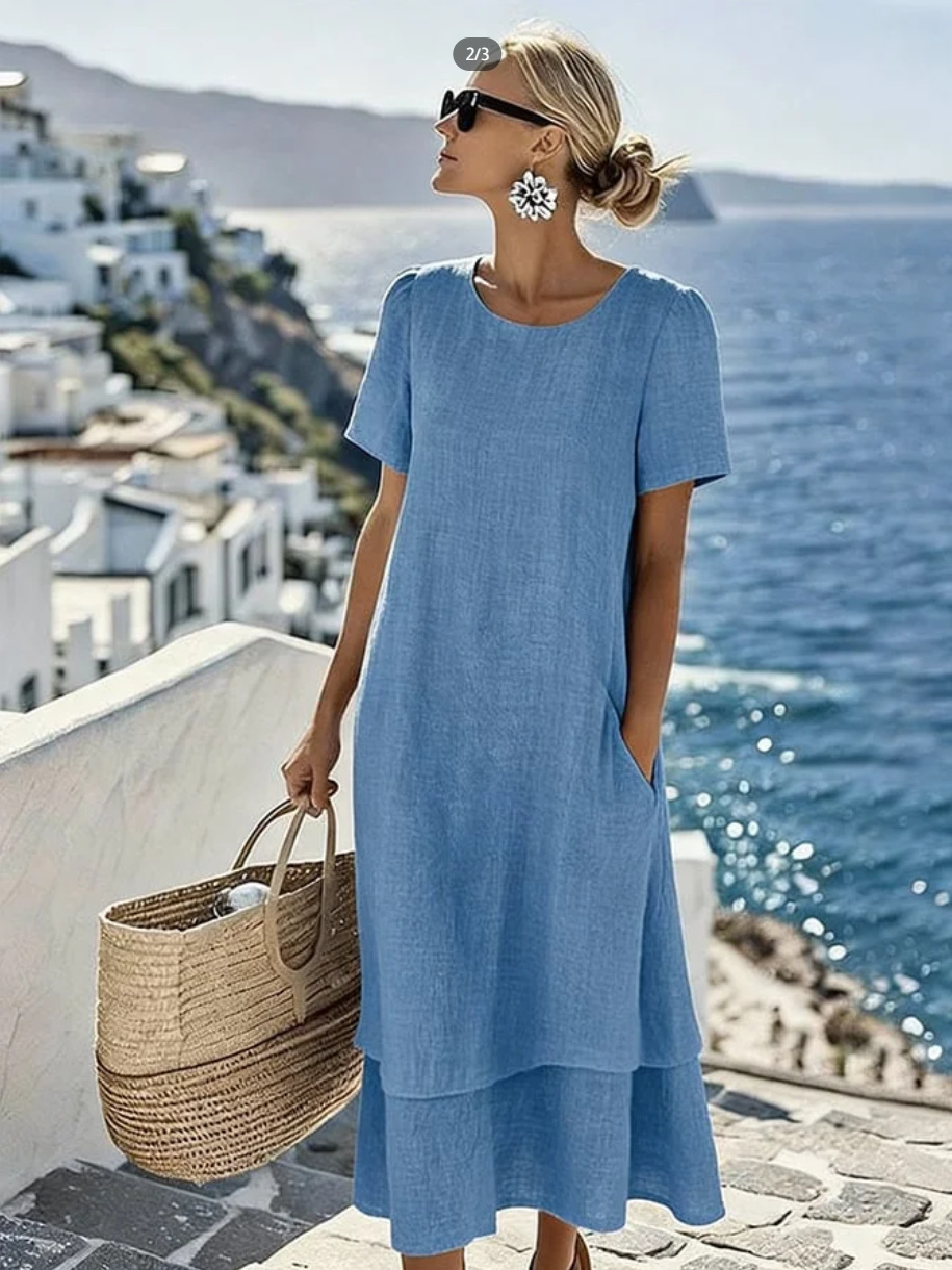 Women's Two-Layer Round Neck Short Sleeve Casual Dress For Spring Summer Vacation Daily Wear Versatile Round Neck & Short Sleeves_ecoleips.com