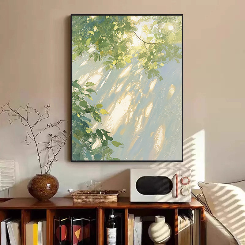 Light and Shadow Warm Ambiance Living Room Decorative Painting Green Niche Art Sofa Background Wall Hanging Painting Bedroom Entrance Wall Art
