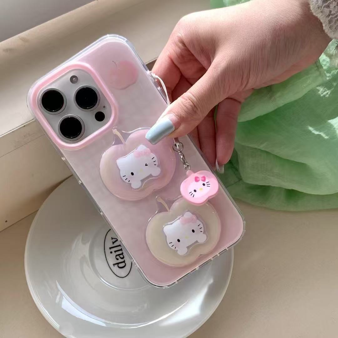 Linda niña corazón rosa tridimensional KT gato para Apple 15ProMax funda para teléfono móvil 16Pro nicho 14/13 nuevo