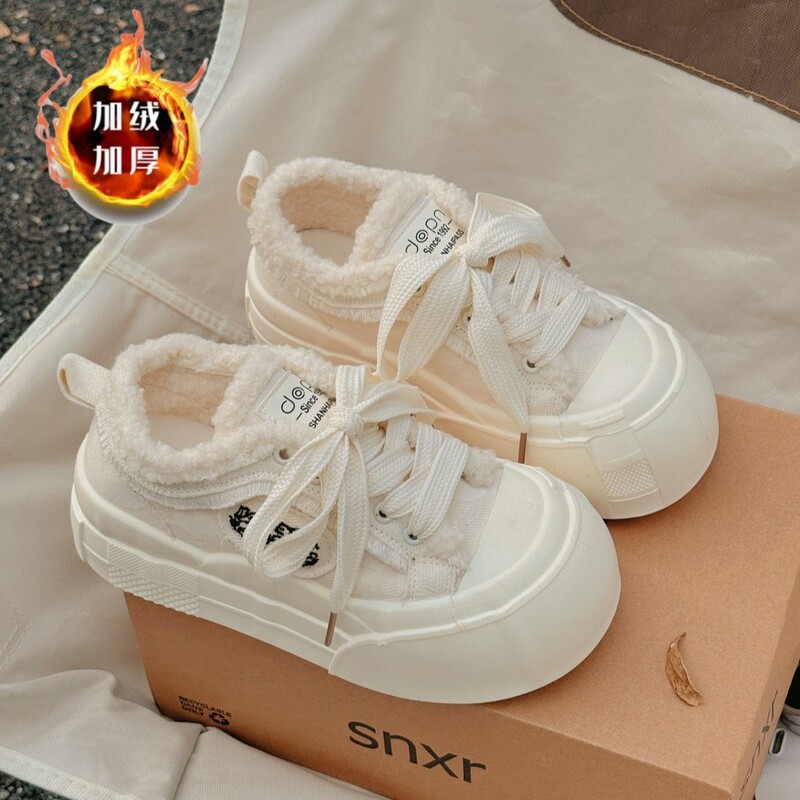 2025 Winter Velvet High-Looking Sneakers for Women, Wear-Resistant and Versatile, Internet Celebrity Style White Shoes, Super Soft and Trendy for Commuting