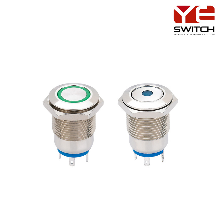 按键开关可带环形电源标志金属开关16毫米金属按钮开关