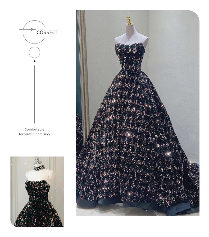 Đầm dạ hội dáng dài không dây đính sequin cao cấp — Màu trong hình, Hình ảnh màu đuôi cá chi tiết 5