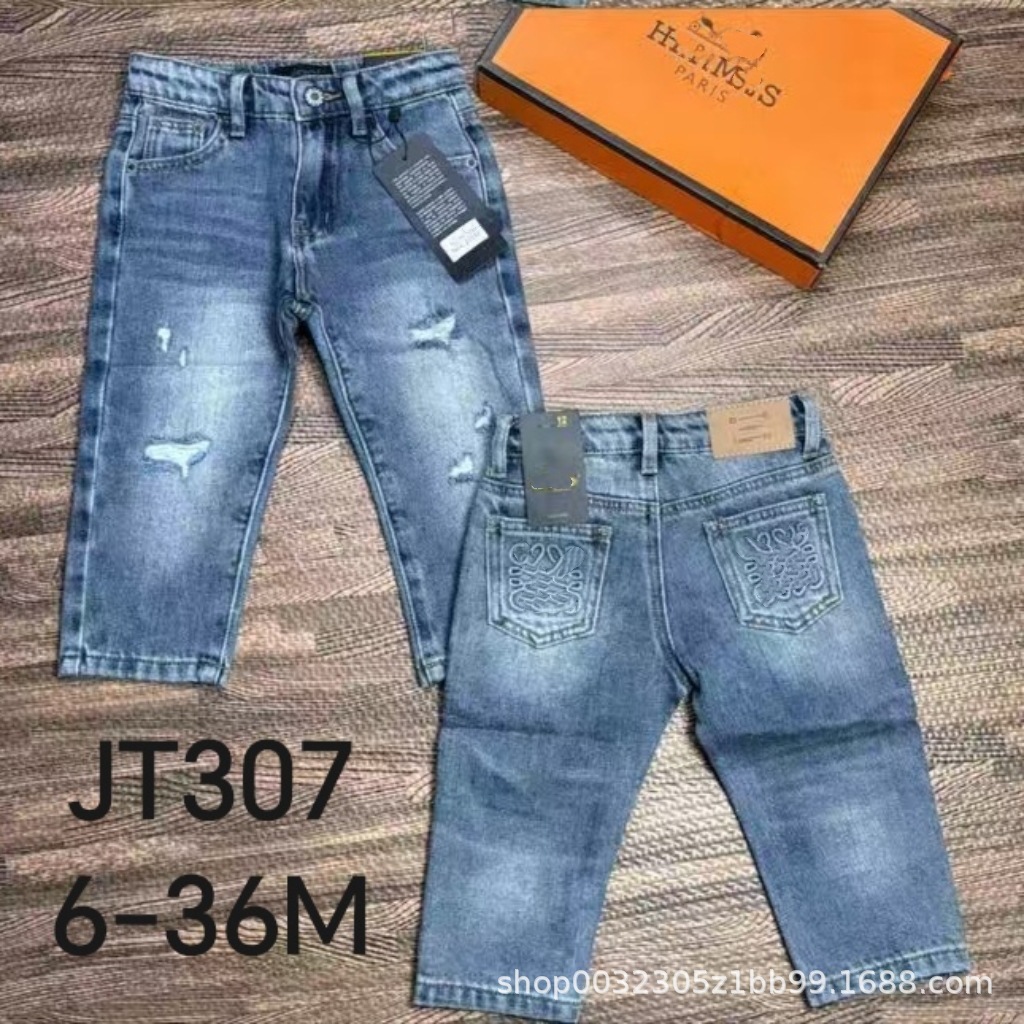 BOYS JEANS European-style ripped children's jeans for boys, comfortable and versatile, trendy casual pants, high-quality denim jeans