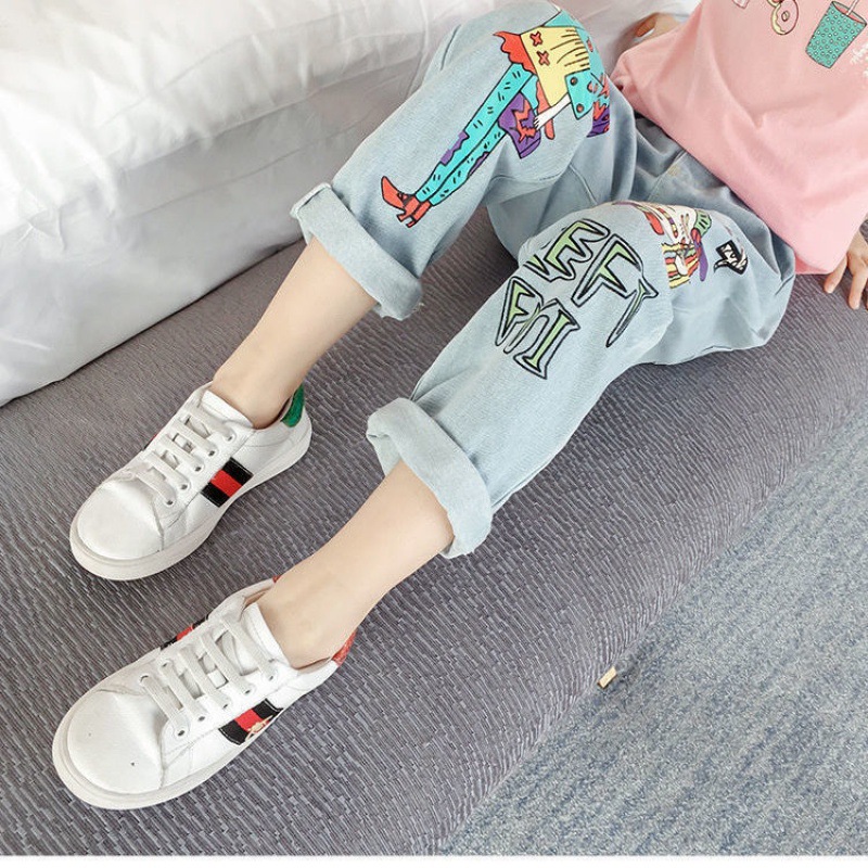 (2개) 소녀 청바지 봄 2024 새로운 어린이 느슨한 긴 바지 중 큰 어린이 캐주얼 봄과 가을 작은 아름다움 서양식