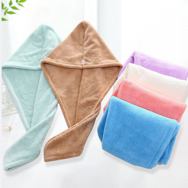 Solid color hair drying cap wholesale, quick-drying and absorbent for long hair, adult coral fleece head wrap, soft hair drying cap, cross-border